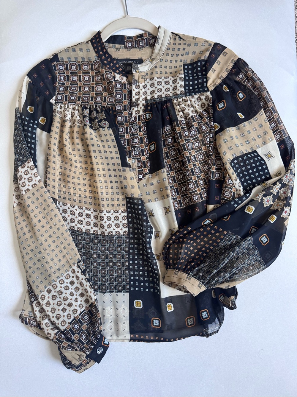 Banana Republic Patchwork Sheer Long Sleeve Blouse Whimsical Cottagecore Boho